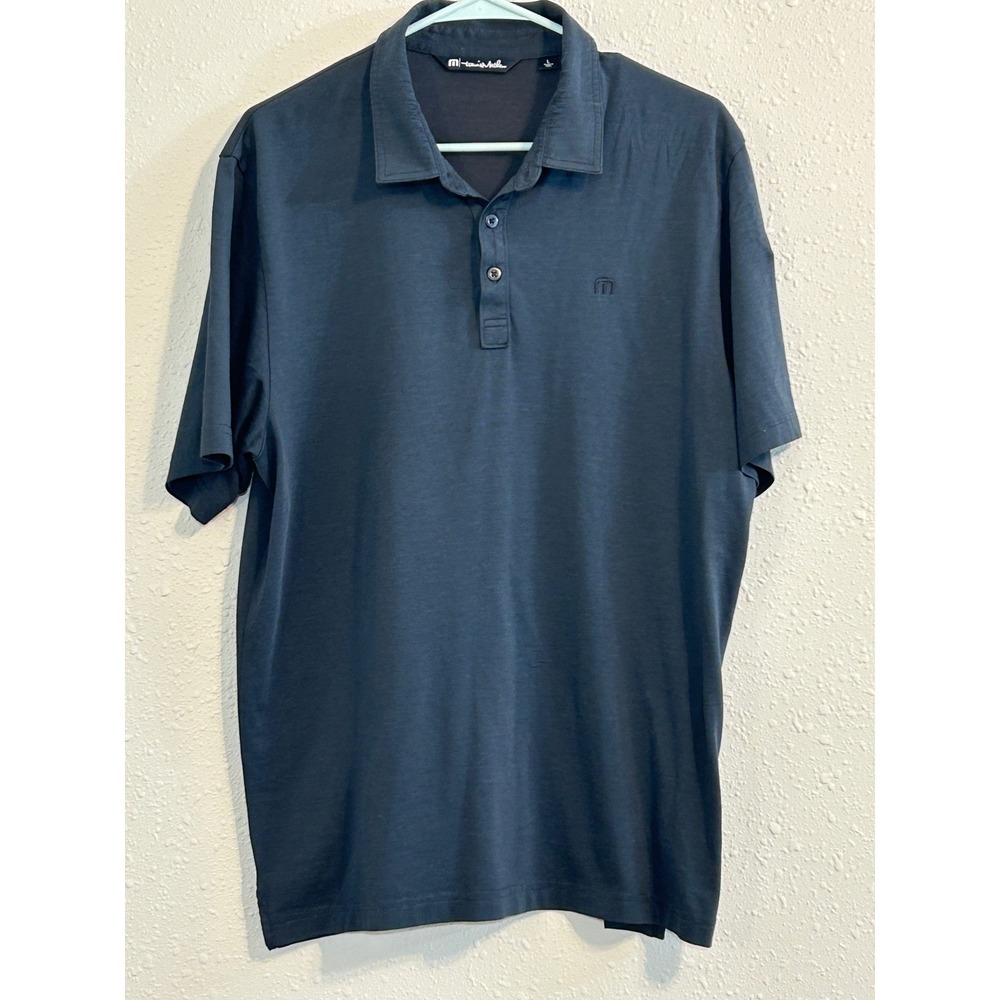 TravisMathew Mens Large Navy Blue Micro Stripe Pima Cotton Blend Polo Shirt L